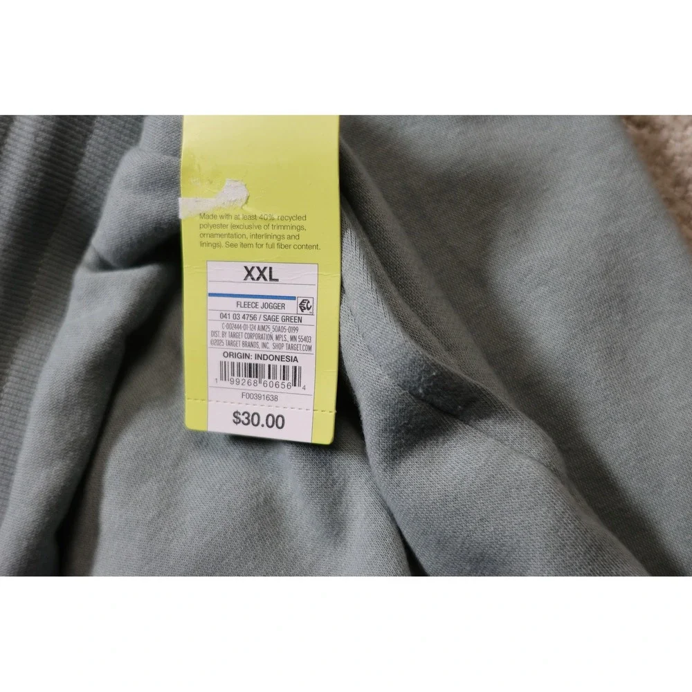 All in Motion Mens Fleece Jogger Sage Green XXL NWT Activewear Sweatpants